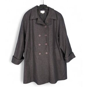 VTG SUE BRETT Lined WOOL BLEND Charcoal Gray DOUBLE BREASTED Pea Coat JACKET 16
